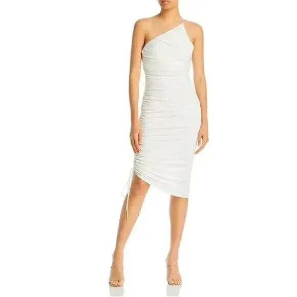 Cinq à Sept NWT Ivory One-shoulder Brynn Bodycon Ruched Asymmetric Midi Dress 6 - Picture 1 of 6